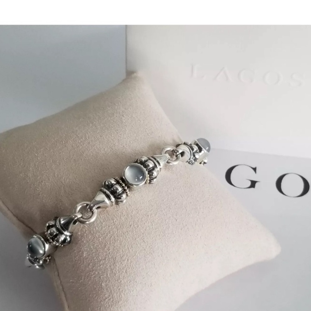 Lagos Caviar silver & gold MOONSTONE!! bracelet 7 3/4 inch great condition! - Picture 3 of 9